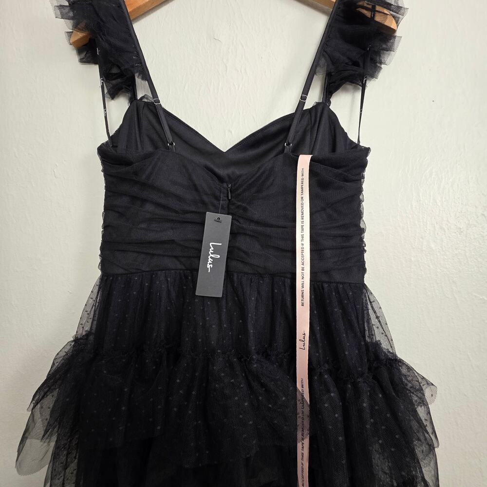 NWT Lulus Pure Radiance Black Mesh Swiss Dot Tiered Maxi Dress Large - Picture 10 of 12